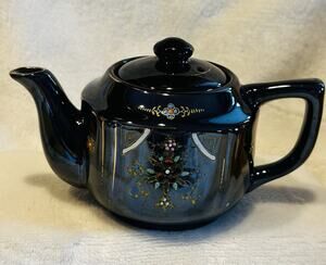 Vtg 1950's Redware Brown Betty Hand Painted Tea Pot 3.5" Tall Occupied Japan